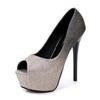 Platform Heels Wedding Shoes Women Pumps 2025 Peep Toe Dress Nightclub Thin High Heels Sequined Cloth Ladies Shoes