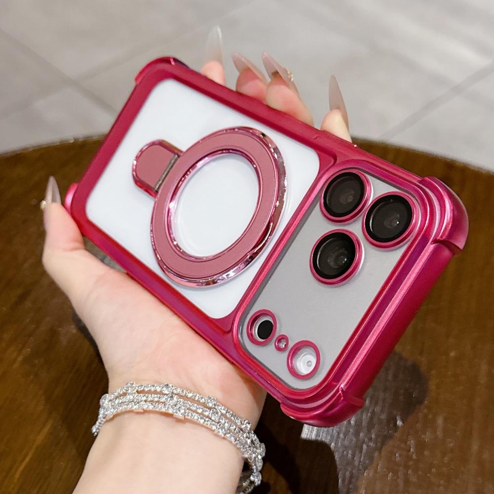 

New Matte Ring Holder Phone Case For iPhone 17 Air 16 15 14 13 Pro Max Plus For Magsafe Magnetic Plating Anti Fall Bumper Cover iPhone17
