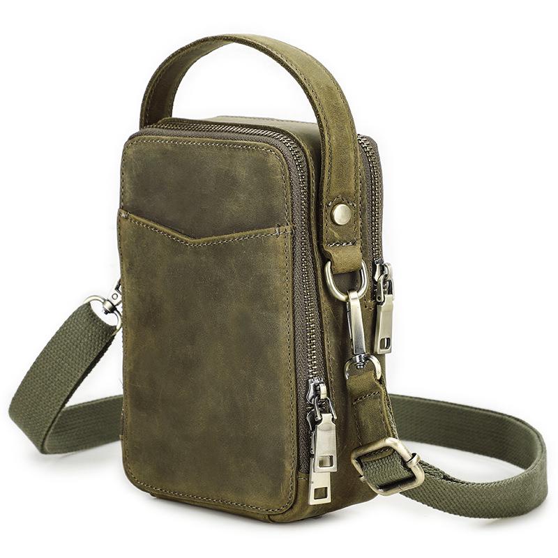Retro Crazy Horse Leather Crossbody Phone Bag - Compact Outdoor Travel Storage