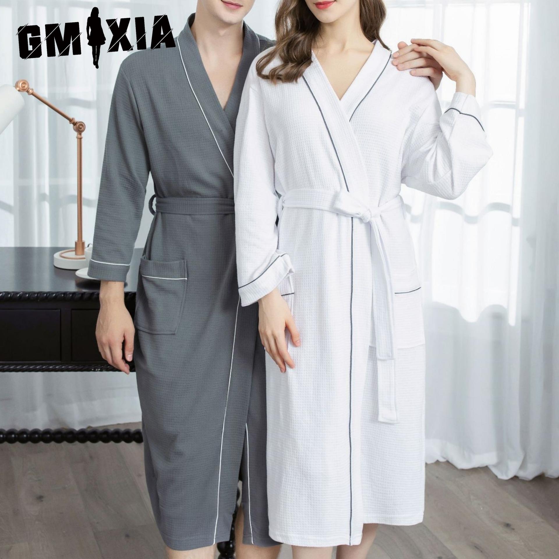 

GMXIA Spring and Autumn Bathrobes for Women: Long, Couple, Thin, Absorbent Bathrobes, Polyester-cotton Waffle Check Bathrobes and Bathrobes M білий