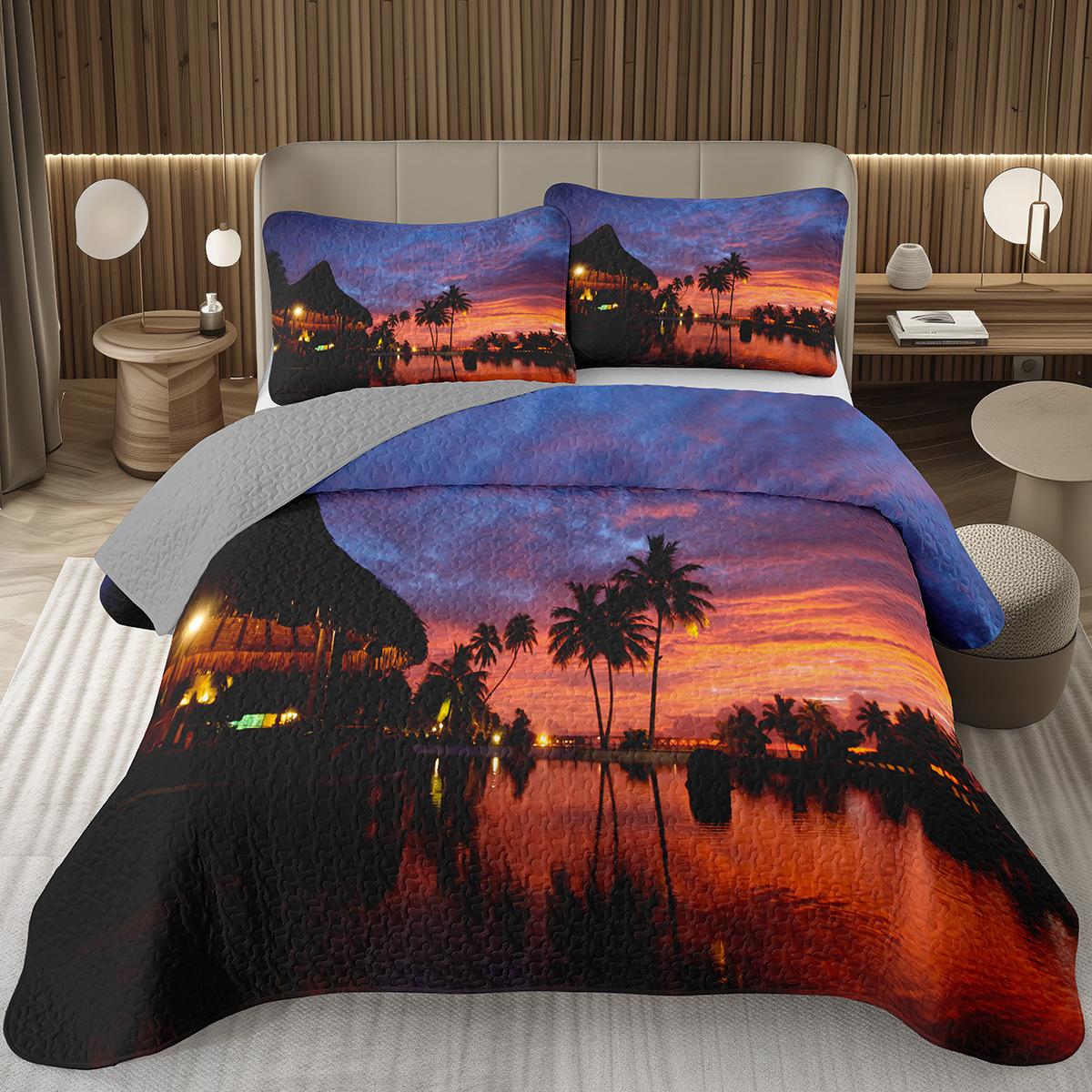 

Ocean Bedspread Twin Queen Summer Beach Quilted Bedding Set Hawaiian Vacation Style Coverlet Set Tropical Palm Tree Bed Cover EU Single 135x200cm