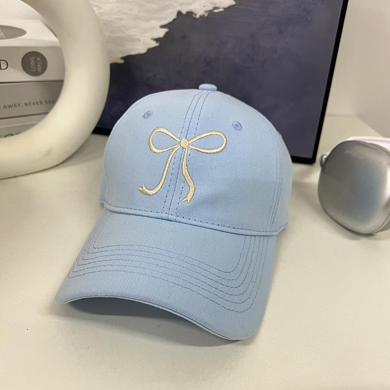 New Bow Embroidered Baseball Cap for Women with Big Face and Versatile Face Showing Small Embroidered Baseball Cap Spring Hat