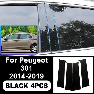Do Peugeot 301 2014- Naklejki na słupki B C Piano Black, Łatwe wysokie PC Listwy okienne Odporne na zarysowania Elementy stylizacji zewnętrznej