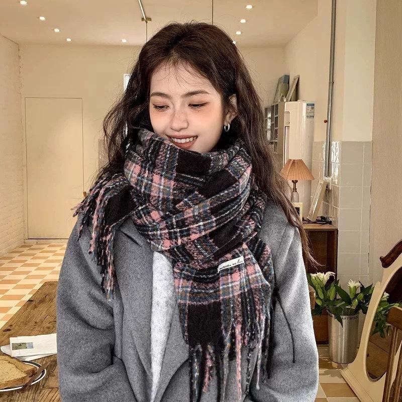 Tonglu Scarf Women's Houndstooth Shawl Dual-purpose Korean Version Versatile Warm New Winter Senior Student Scarf