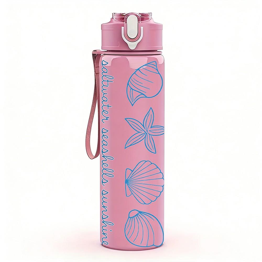 1 PZ Righello con Texture Conchiglia Blu 750ml Colore Plastica Borraccia Sportiva Tappo Flip-Top Anti-Perdita Per Sport Ufficio Uso Domestico
