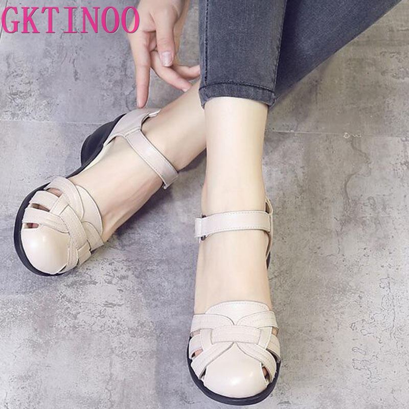 Fashion GKTINOO 2024 Summer Sandals Female Handmade Genuine Leather Women Casual Comfortable Woman Shoes Sandals Women Summer Shoes