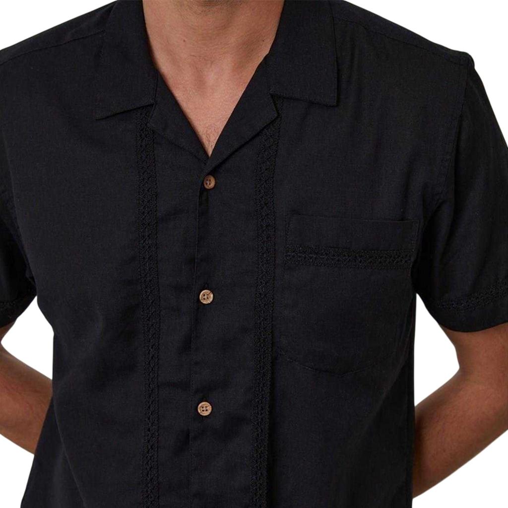 Threadbare Mens Crochet Trim Short-Sleeved Shirt
