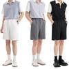Men Suit Shorts Mid-rise Solid Color Straight Wide Leg Shorts with Pockets Knee-Length