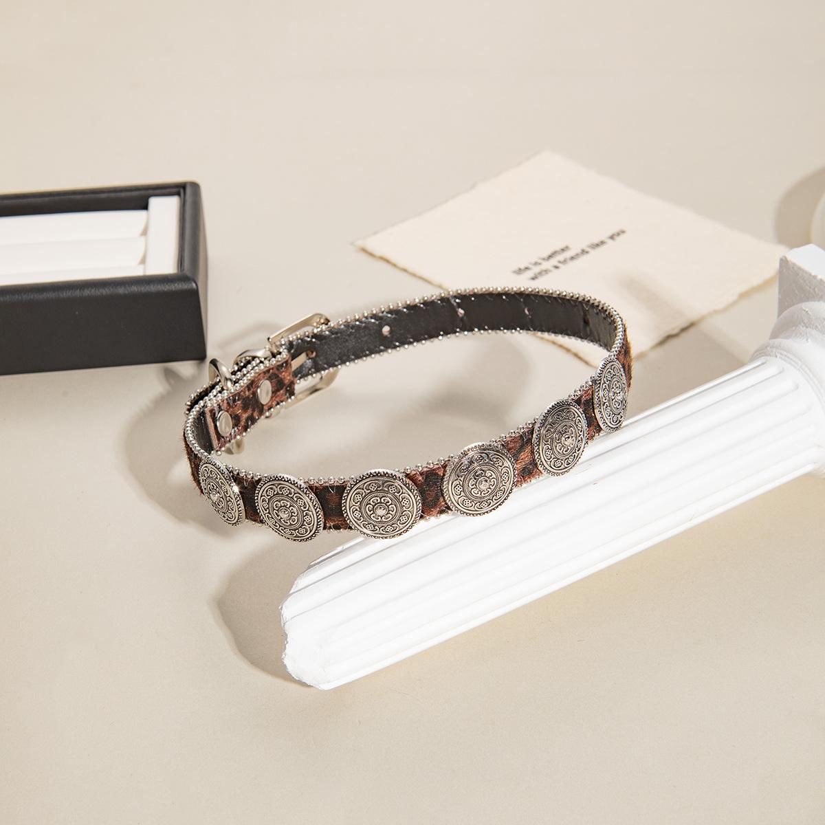 Темный Стиль Американский Ретро Воротник Нишевая Металлическая Пуговица Леопардовый Принт Ожерелье Панк Детка Стиль Высококлассный Воротник