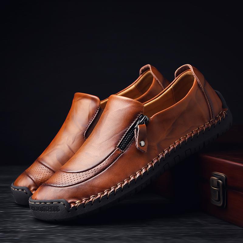 Mocassini semplici fatti a mano da uomo, scarpe da guida comode, scarpe casual, scarpe in pelle di grandi dimensioni per uomo, over size
