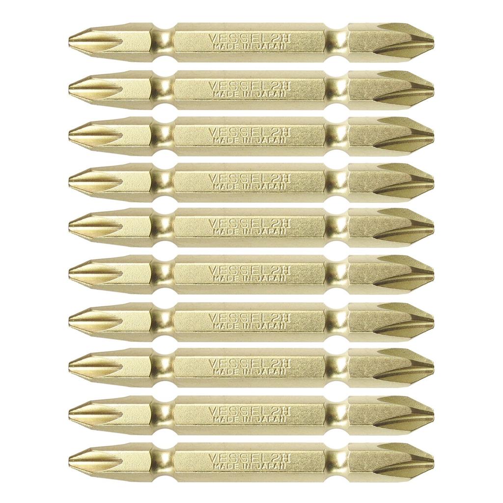 VESSEL Double-ended Gold Bit with Magnet +2 x 65mm Set of 10 Hardness: H (High Hardness) GMA14 ZP