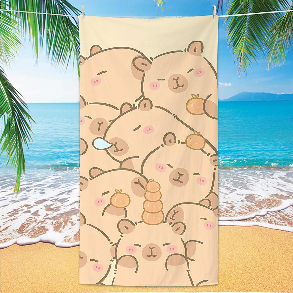 Stacked Capybara Beach Towel Adorable Cartoon Print Towel Perfect for Summer Picnics and Casual Water Activities