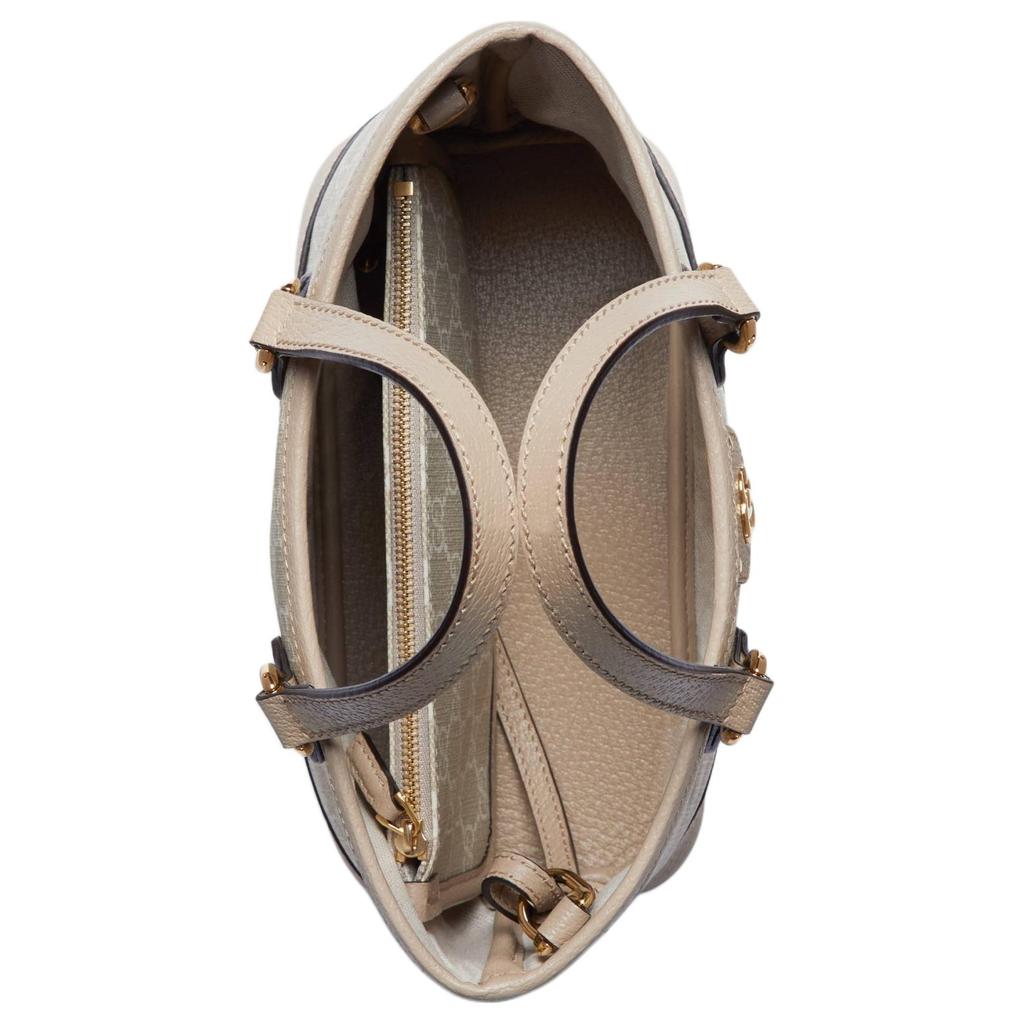 Gucci Ophidia Abnehmbarer Schultergurt Doppel G Logo Canvas mit Lederbesatz Mini-Schultertasche Crossbody-Tasche Damenhandtaschen Beige Weiß 811716-FAA4G-9897