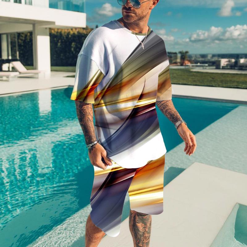 Abstract Graphic 3D Print Men's Suits T-Shirts Shorts 2-Piece New Sets Casual Tracksuit Streetwear Oversized Outfit Man Clothing