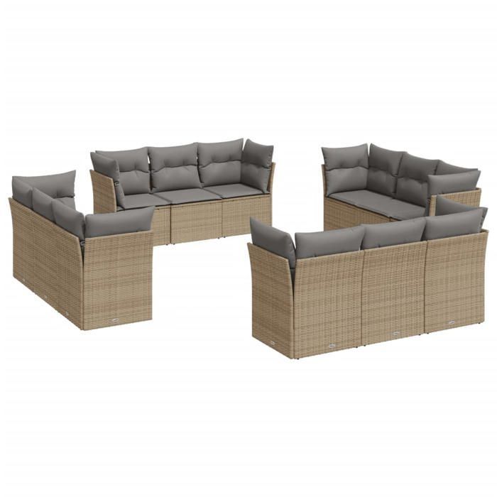 VidaXL Garden Lounge Set with Cushions 12 Pcs Beige Braided Resin 3249168
