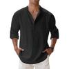 Men's Summer Large Size Casual Loose Stand Collar Solid Color Long Sleeve Shirt