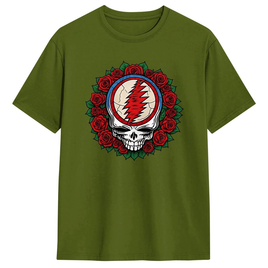 Gratefuls Deads Earthquake Stealie and Roses T Shirt Beach  Vintage TShirts 100 Cotton Hip Hop Tshirt For Unisex Pattern Tops