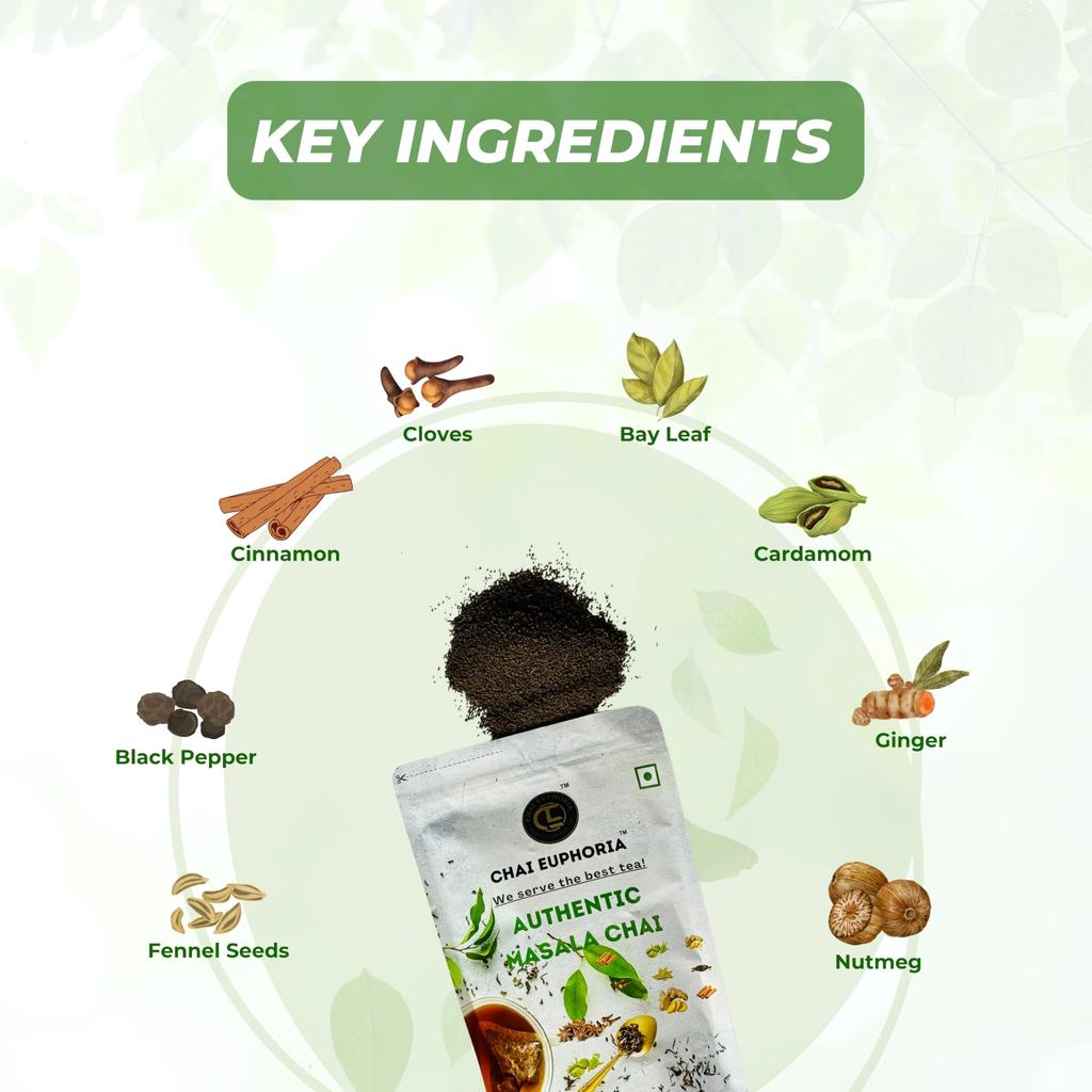 Chai Euphoria Masala Chai 250gm - Authentic Indian Loose Leaf Tea with Bold Flavor & Aromatic Spices | Natural Ingredients | Freshly Packed