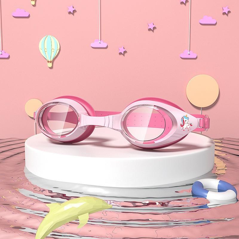 Children s swimming goggles for boys and girls, waterproof, anti-fog, high-definition swimming goggles, professional diving equipment, swim cap set Pink Unicorn-Boxed (Comes