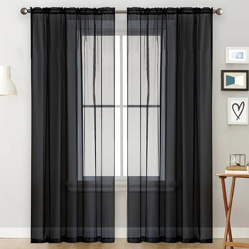 2 Panels Chiffon Sheer Window Curtains for Living Modern Simple Curtain Gauze Semi-blackout Balcony Thin Window Screen