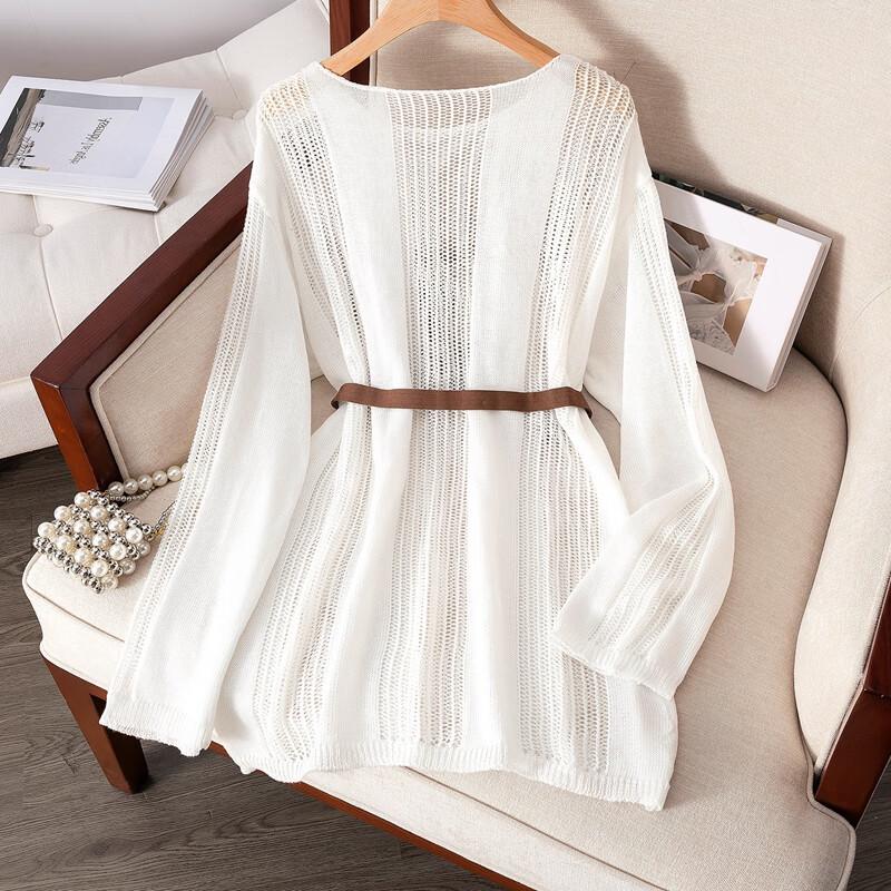 Silbaishun Top Tricotat Larg cu Gât Rotund pentru Femei, cu Ajur