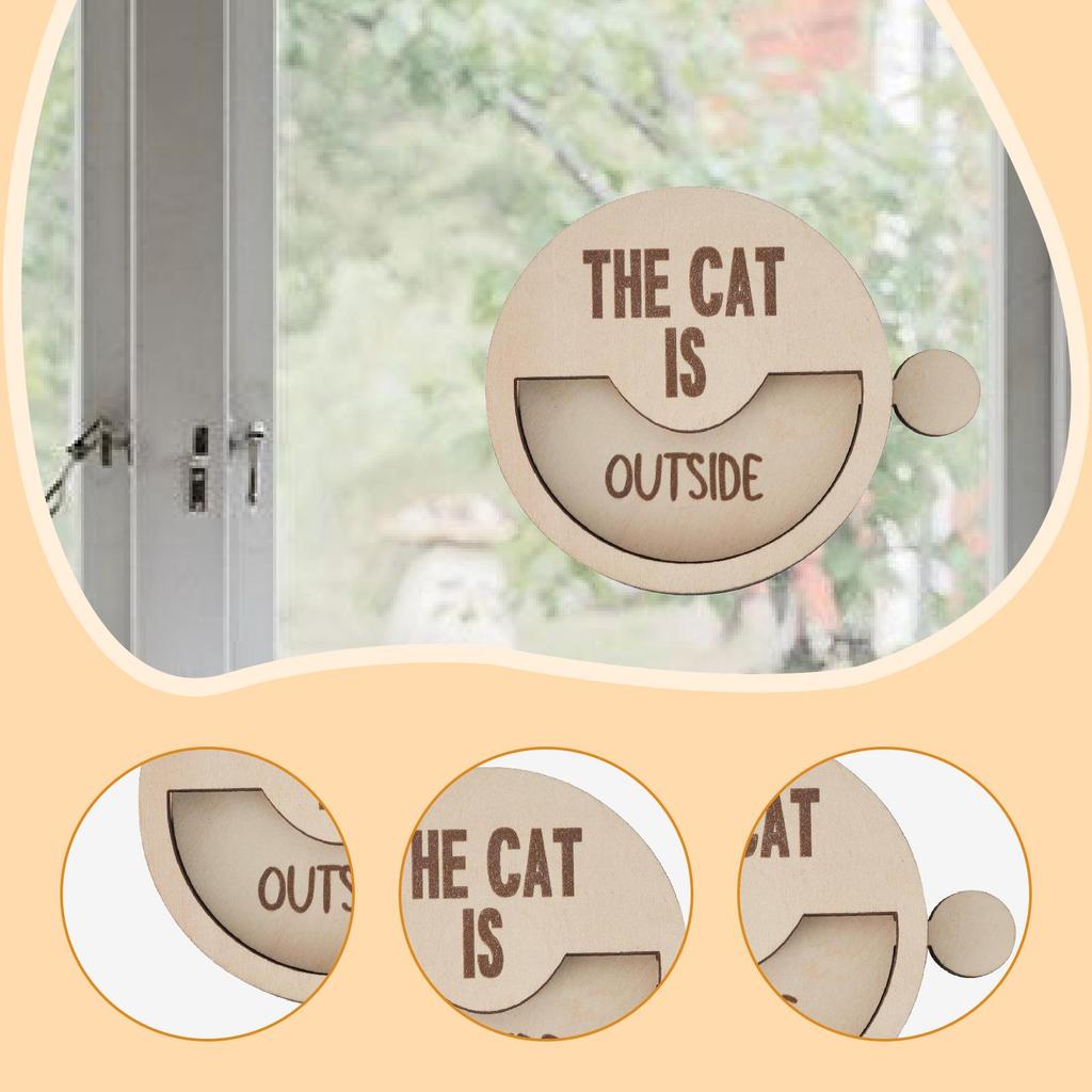 Cat Door Sign Cat IS in or Out Sign Reminder Pet Reminders Sign Cute Wood Room Round Decoration for Cat Pet Lovers Yard Door Win