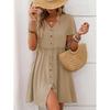 Summer Vacation V-neck Short Sleeved Ruffled Dress for Women Dress