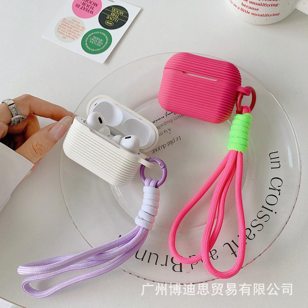 New Apple earphone cover soft silicone with hand rope AirPods earphone case silicone portable hand rope skin soft case