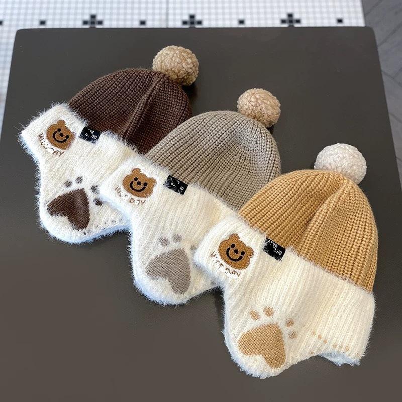 Baby hat autumn, winter, autumn and winter bear trendy cool knitting cute ear protection wool hat children's pullover children's warmth