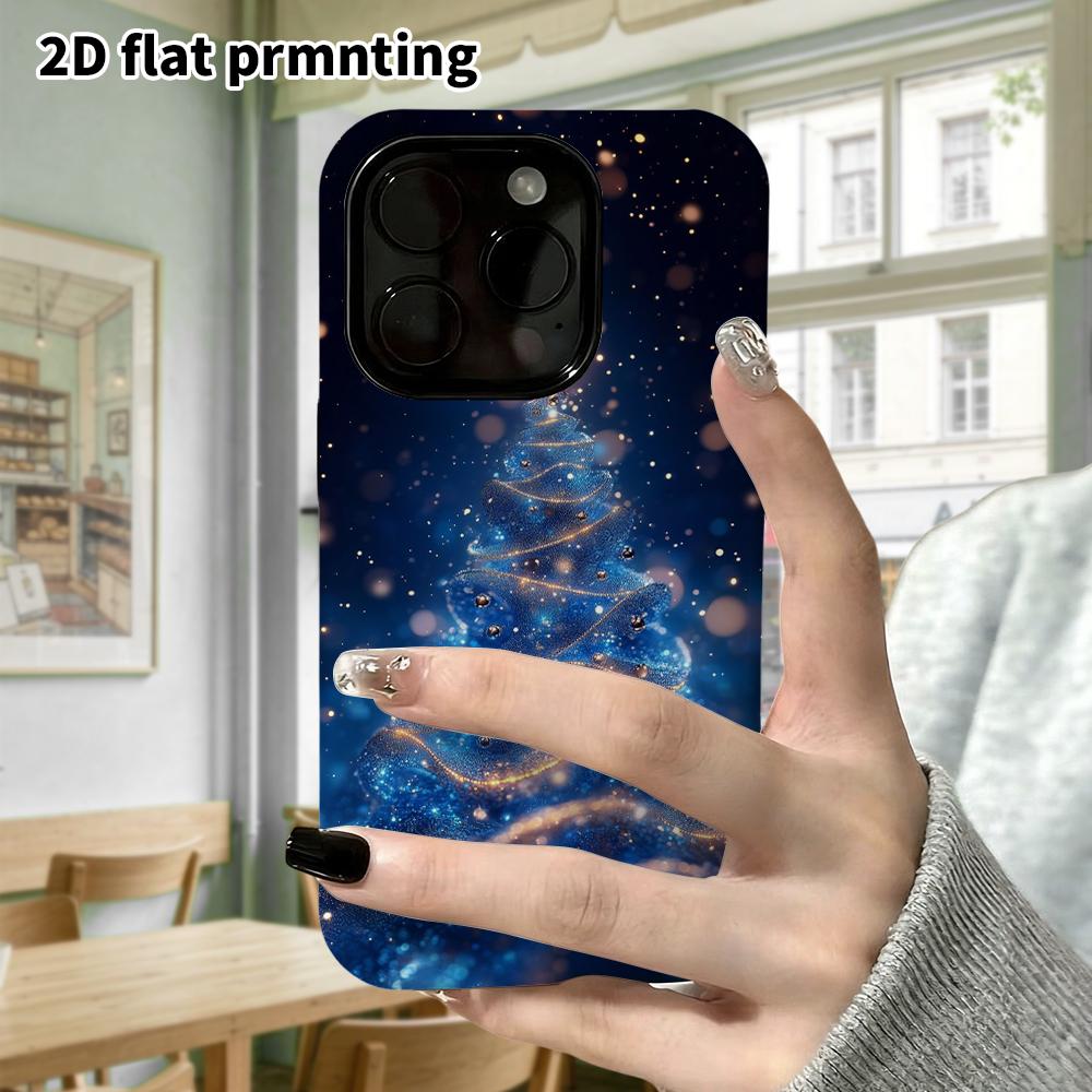 Phone Case: 2D Flat Design Suitable for iPhone 18 17 16 15 14 13Pro Film Protective Case, Couple Style, Glitter Christmas Tree, Christmas and Hallowee