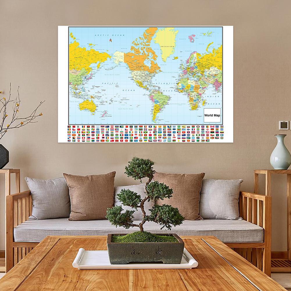 World Map Art with National Flags,Frameless,Wall Decor for Classroom,Office,Travel,Gift for Geography Enthusiasts,Graduation