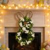 50*25cm Easter Bunny Wreath With Flowers, Bunny Shaped Pendant, Front Door Decoration