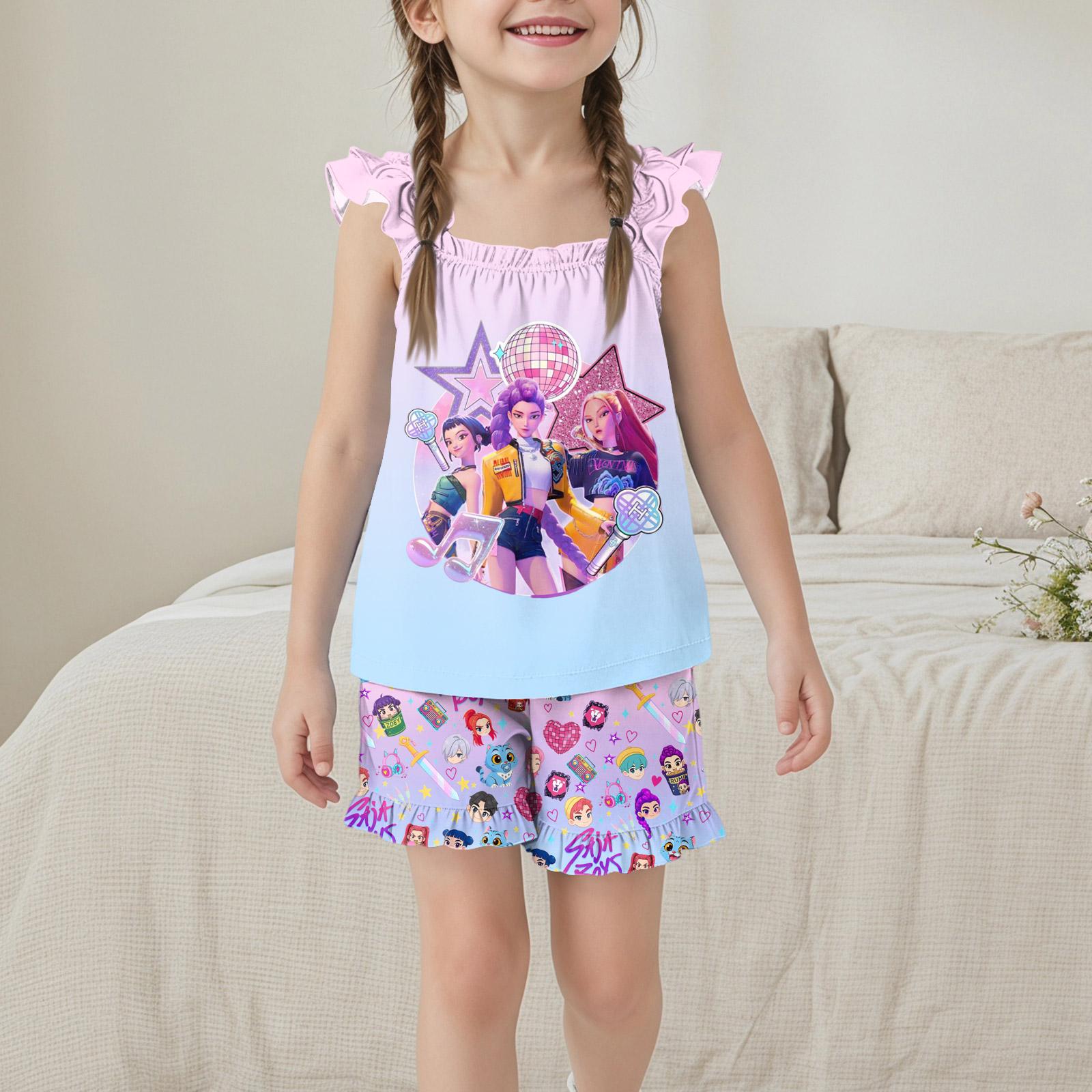 

Girls Sleeveless Top and Shorts Set Casual Loose Fit Homewear Outfit Summer Lightweight Soft Fabric Comfortable Design 100