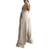 European and American women's clothing new round neck short-sleeved lace-up waist top mopping floor wide-leg pants temperament set