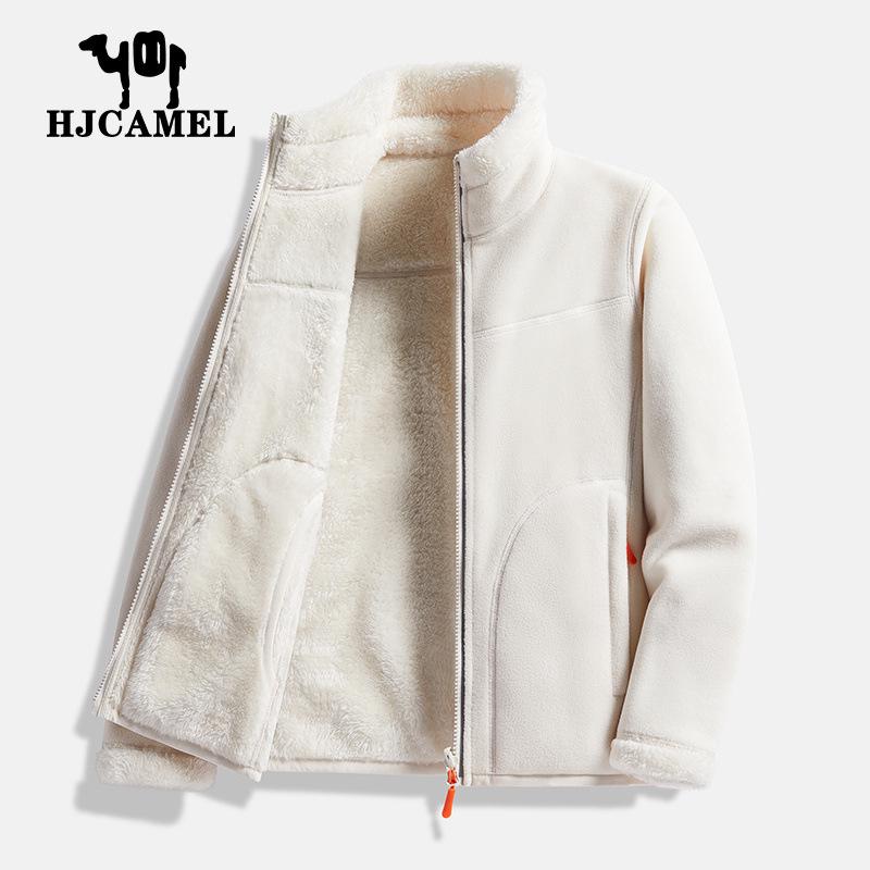 Dámská oboustranná bunda z velbloudí vlny Huagang - Podzimní/zimní silný kardigan z korálového fleecu