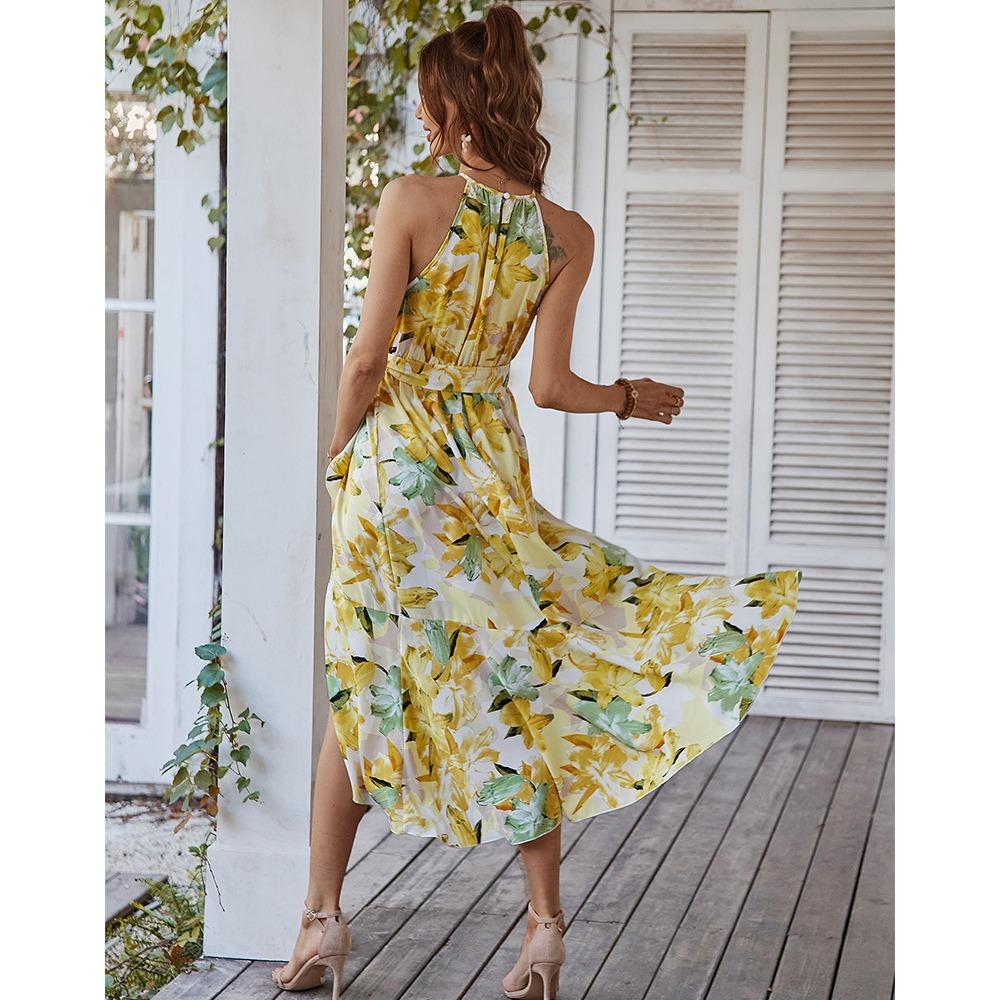 GMXIA Fashion Print Halter-neck Bohemian Dress Summer Casual Holiday Dress