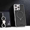360 Rotating Bracket Luxury Magnetic Stand Ring Leather Case For iPhone 16 Pro Max 15 14 13 12 Magsafe Wireless Charging Cover