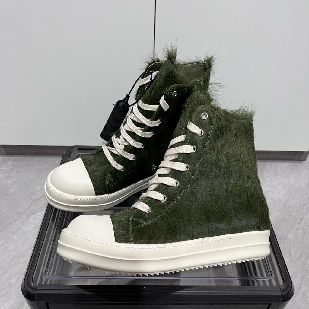 Ro Classic Men Shoe Army Green Horse Hair Casual Sneaker Women High Top Shoes Army Green Horsehair Boots Zipper Ankle Boot