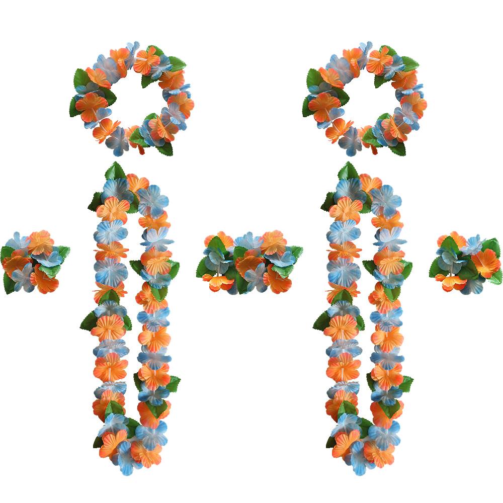 Hawaiian Leis Party Decorations, Hawaiian Flower Necklace Flowers Bracelets Headband, for Tropical Hawaiian Party Theme Beach Party