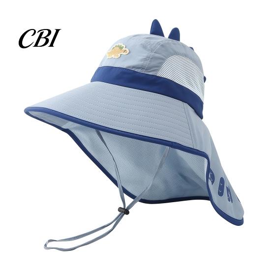 Dinosaur Fishing Hat for Kids Sun with Solar Fan, Wide Brim UV Protection Beach Babies Neck Flap, Summer Cap Boys Girls Camping