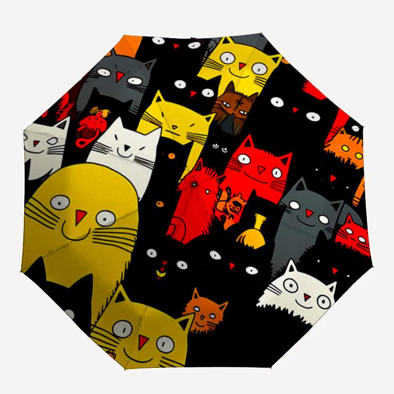 

1pc Cat Pattern Automatic Folding Umbrella - Compact 8-Rib Design, Durable Plastic & Iron, Lightweight for Outdoor Daily Use052