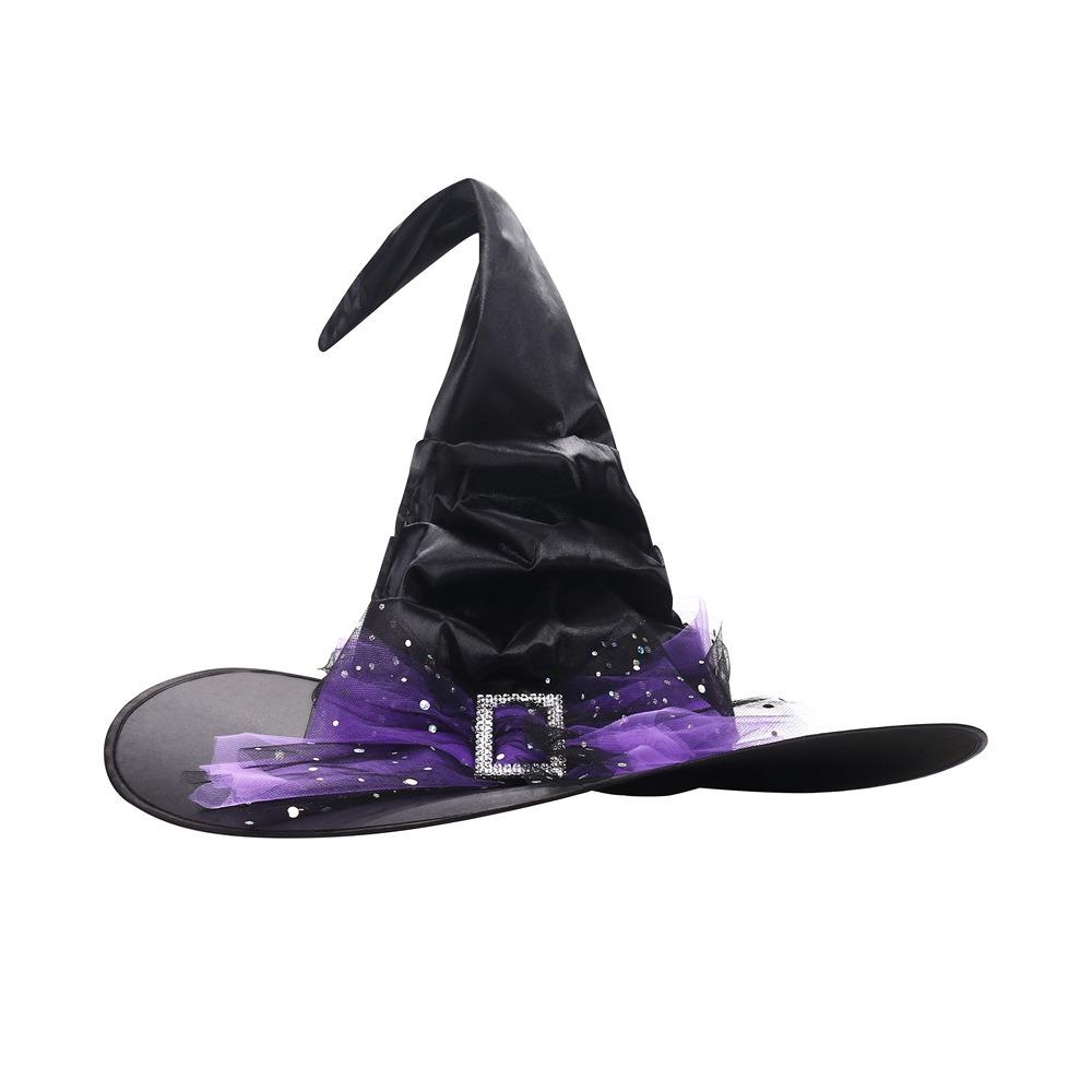 Folds Halloween Witch Hat Satins Wizard Cap Creative Mesh Bow Witch Hat  Performance Props