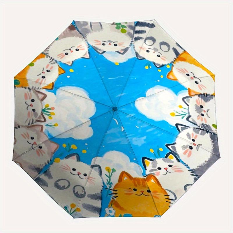 1pc Sunny Days and Cats Automatic Opening and Closing Umbrella - Small Umbrella Suitable for Various Occasions, Portable 3-Fold Small Umbrel
