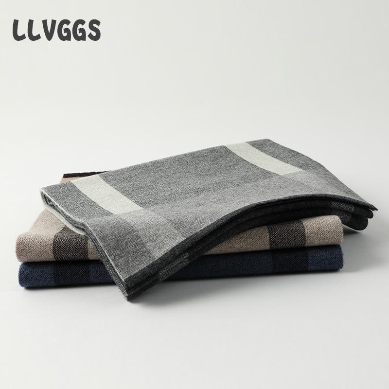 Pure wool men's plaid scarf thickened warm men's scarf leisure business travel autumn and winter tide