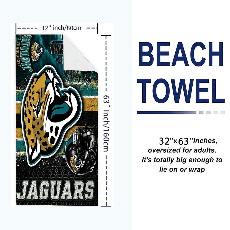 Jacksonville Jaguars Print Beach Towel, Large Soft Quick Dry Towel for Beach Camping Swimming