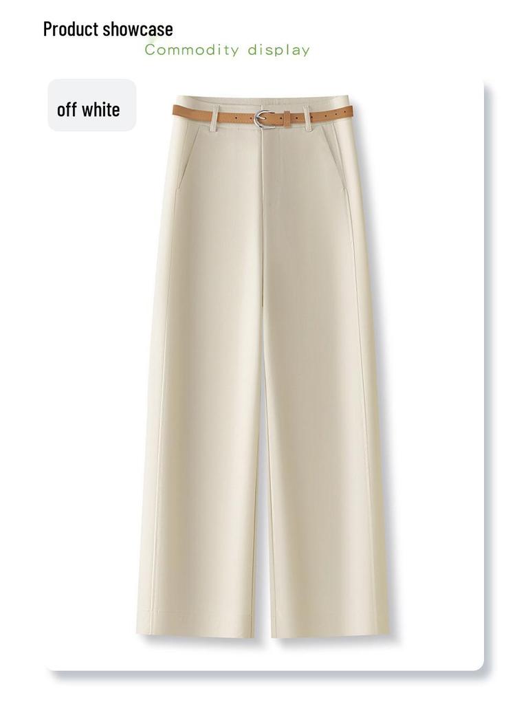 Women's Beige Tencel Cotton High Waist Wide Leg Pants - Slimming Petite Nine-Point for Spring and Autumn 2025