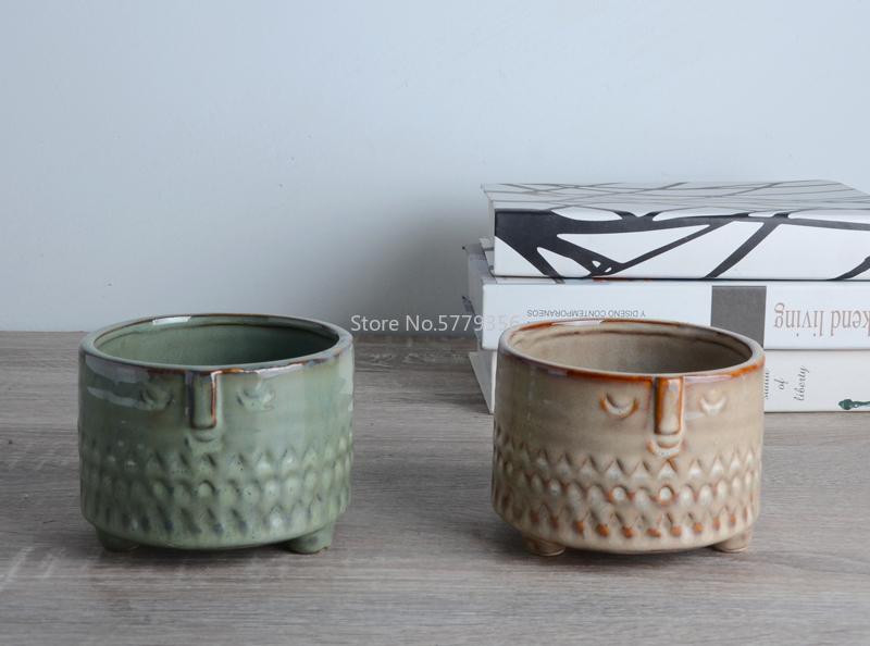 Nordic Ceramic Flower Basin Face Multi-meat Green Plant Flower Pot Vase Retro Vase Home Decoration Ceramic Planter Pot Desktop