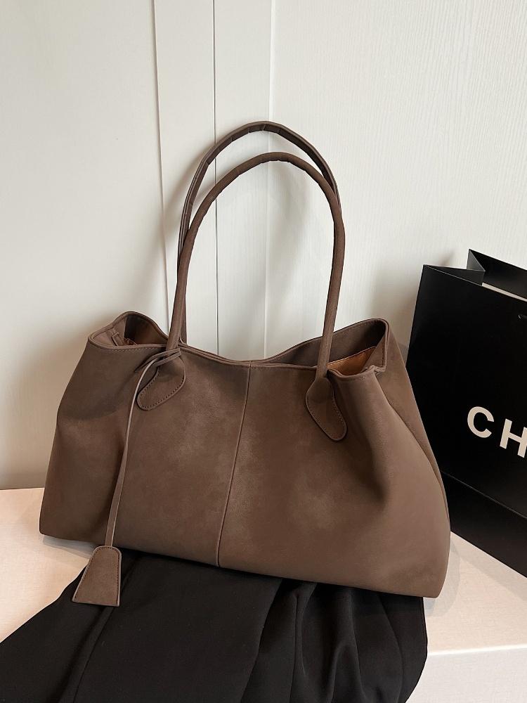 2025 Women Faux Suede Large Capaci Handbag High Quality Solid Color Tote Bag Versatile Retro Designer Shoulder Bags Commuter Bag
