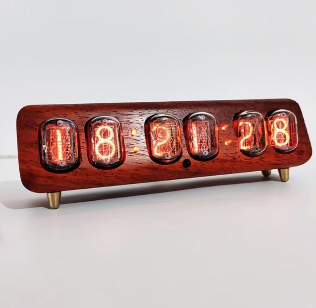 YIZHI New Design Glass Wooden Material Nixie Clock Desktop Clock In-12 Glow Digital Tube 6-Bit Nixie Clock for Study Table Decor