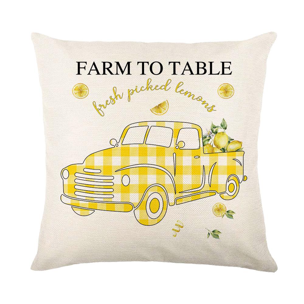 New Spring and Summer Pillow Cases Linen Yellow Lemon Truck Print Home Pillow Cushion Combination